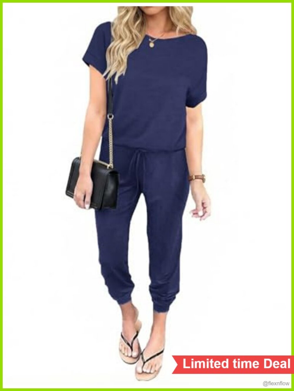Ekouaer Women's Casual Jumpsuit Romper Short Sleeve Drawstring Loose Fit